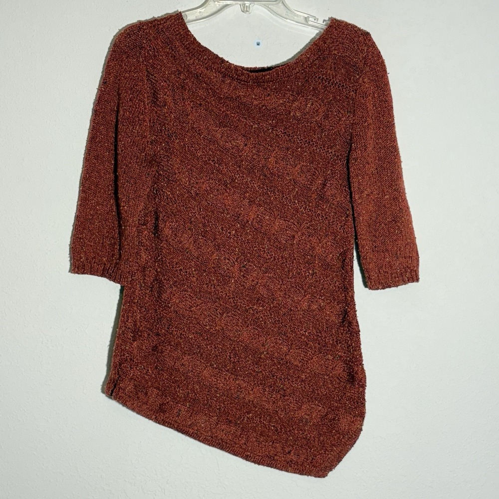 Knit Pullover Sweater Womans Size L Rust 3/4 Sleeves Round Neck Cable Knit‎ Cato